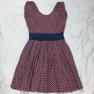 Mata Traders Coral and Navy Polka Dot Sleeveless 100%Cotton Dress size Small